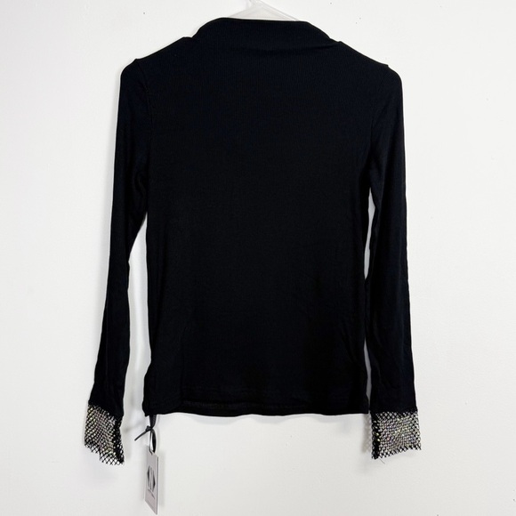 Nikki Lund Shirt Womens Small Black Long Sleeve Tee Stretch Rhinestone NWT - Picture 2 of 9